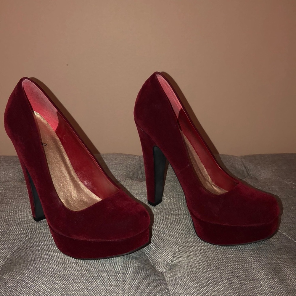 Platform Burgundy Suede Heels